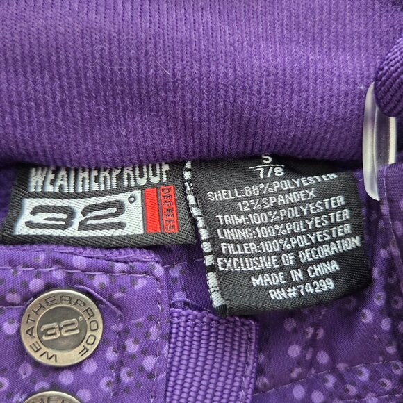32 Degrees Weatherproof Girls Snow Pants Size 7 / 8 Purple Bibs Winter Ski Sled - Picture 7 of 7
